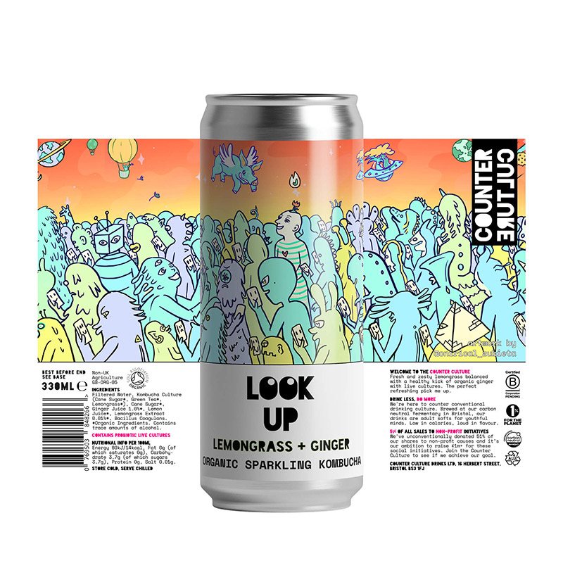 Counter Culture Look Up Lemongrass and Ginger Sparkling Light Kombucha Cans