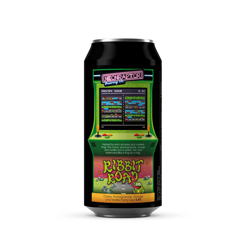 Neon Raptor Ribbit Road Retro Arcade Trilogy Cherry, Orange, Pomegranate, Vanilla Sour Cans