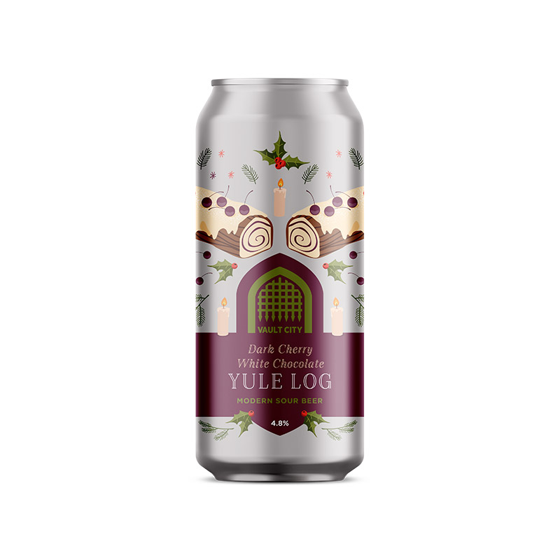 Vault City Dark Cherry White Chocolate Yule Log Cans