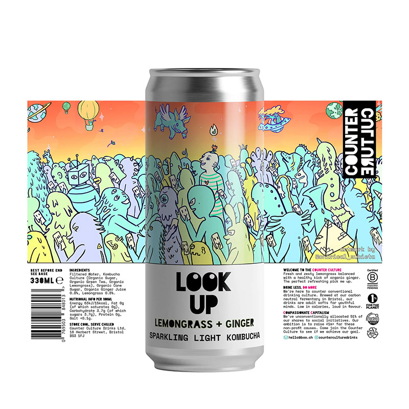 Counter Culture Look Up Lemongrass and Ginger Sparkling Light Kombucha Cans