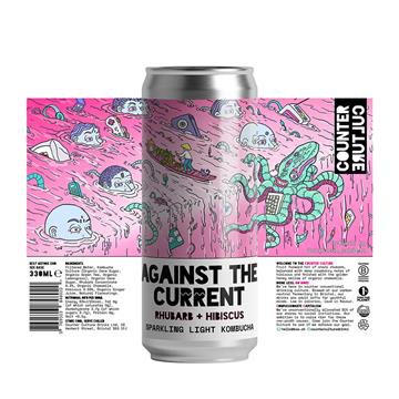Counter Culture Against the Current Rhubarb and Hibiscus Sparkling Light Kombucha Cans